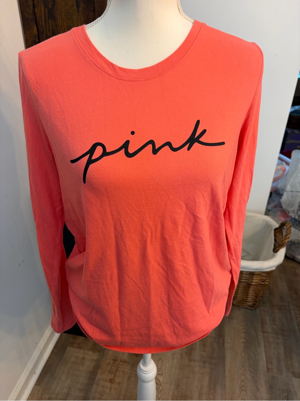 PINK Victoria's Secret Coral-Pink Long Sleeve Crewneck Top